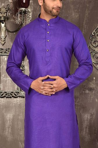 Purple cotton kurta with pattern work and fancy button