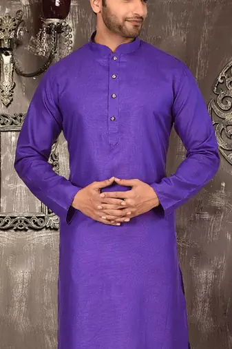 Purple cotton kurta with pattern work and fancy button