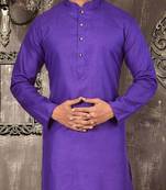 Purple cotton kurta with pattern work and fancy button