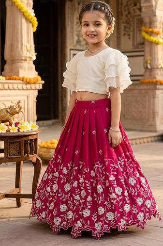 Kids girls embroidered work georgette lehenga choli set