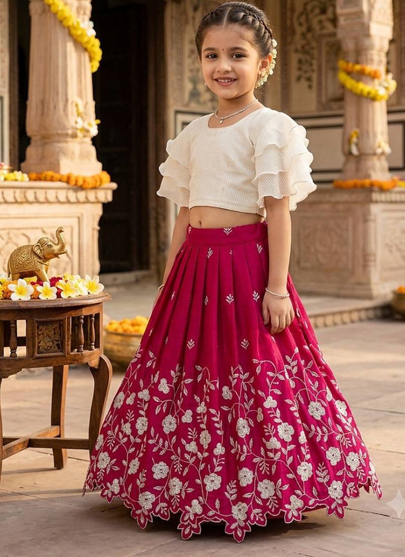 Kids girls embroidered work georgette lehenga choli set