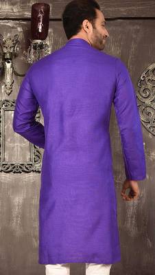 Purple cotton kurta with pattern work and fancy button 2