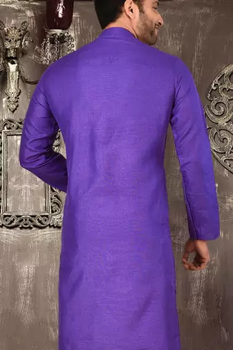 Purple cotton kurta with pattern work and fancy button