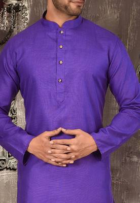 Purple cotton kurta with pattern work and fancy button 3