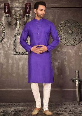 Purple cotton kurta with pattern work and fancy button 4