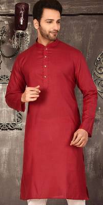 Red cotton kurta with pattern work and fancy button 1