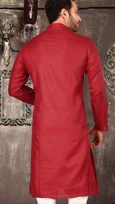 Red cotton kurta with pattern work and fancy button 2