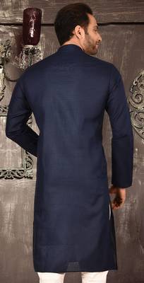 Navy blue cotton kurta with pattern work and fancy button 2