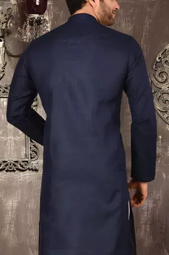 Navy blue cotton kurta with pattern work and fancy button