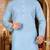 Sky blue cotton kurta with pattern work and fancy button