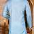 Sky blue cotton kurta with pattern work and fancy button