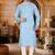 Sky blue cotton kurta with pattern work and fancy button