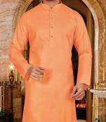 Orange cotton kurta with pattern work and fancy button
