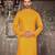 Yellow cotton  kurta with pattern work and fancy button churidar