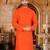 Dark orange cotton  kurta with pattern work and fancy button churidar
