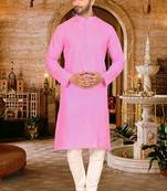 Pink cotton  kurta with pattern work and fancy button churidar