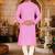 Pink cotton  kurta with pattern work and fancy button churidar