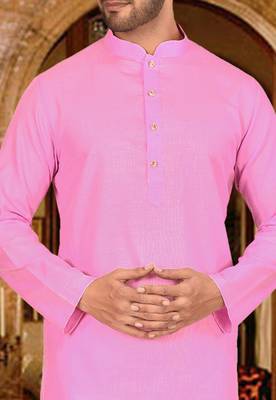 Pink cotton  kurta with pattern work and fancy button churidar 2