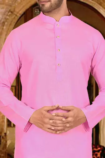 Pink cotton  kurta with pattern work and fancy button churidar