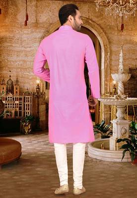 Pink cotton  kurta with pattern work and fancy button churidar 3