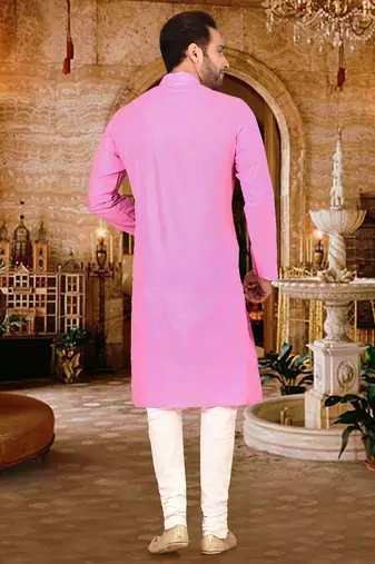 Pink cotton  kurta with pattern work and fancy button churidar
