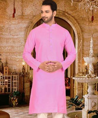 Pink cotton  kurta with pattern work and fancy button churidar 4