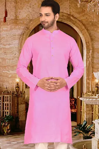 Pink cotton  kurta with pattern work and fancy button churidar