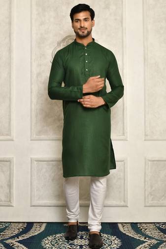 Bottle green cotton  kurta with pattern work and fancy button churidar