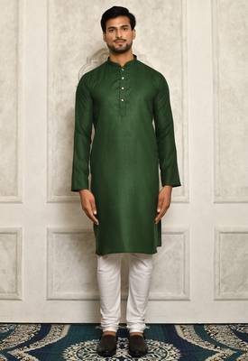 Bottle green cotton  kurta with pattern work and fancy button churidar 4