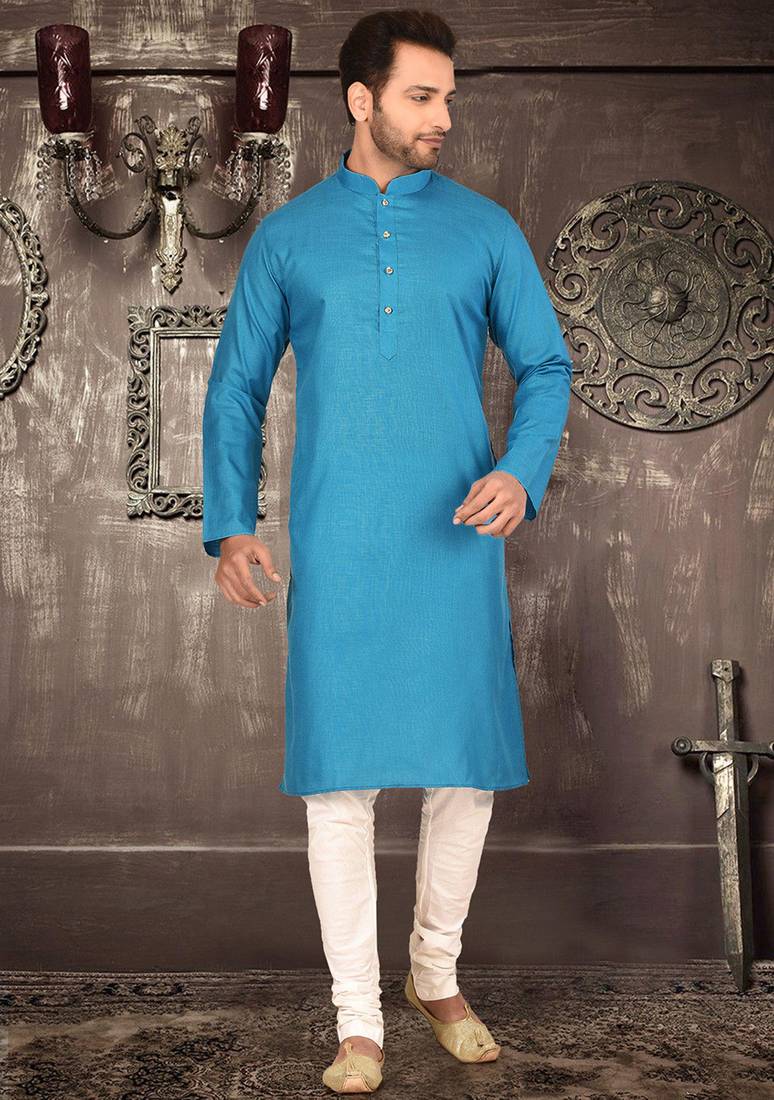 Firoza cotton  kurta with pattern work and fancy button churidar