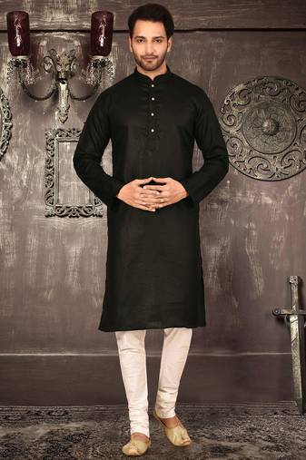 Black cotton  kurta with pattern work and fancy button churidar