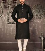 Black cotton  kurta with pattern work and fancy button churidar