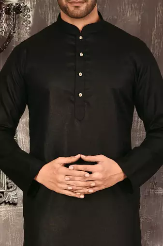 Black cotton  kurta with pattern work and fancy button churidar