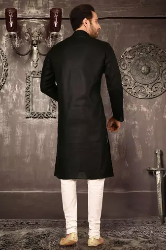 Black cotton  kurta with pattern work and fancy button churidar