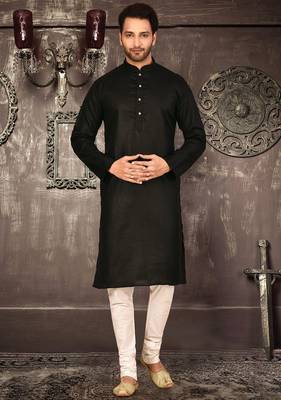 Black cotton  kurta with pattern work and fancy button churidar 4