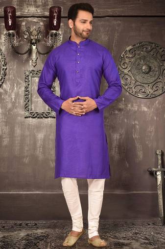 Purple cotton  kurta with pattern work and fancy button churidar
