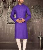 Purple cotton  kurta with pattern work and fancy button churidar