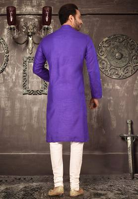 Purple cotton  kurta with pattern work and fancy button churidar 3