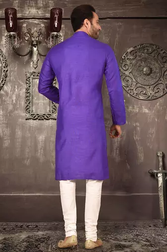Purple cotton  kurta with pattern work and fancy button churidar