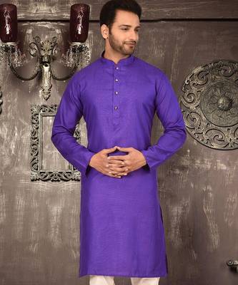 Purple cotton  kurta with pattern work and fancy button churidar 4