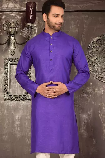 Purple cotton  kurta with pattern work and fancy button churidar