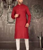 Red cotton  kurta with pattern work and fancy button churidar