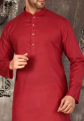 Red cotton  kurta with pattern work and fancy button churidar 2