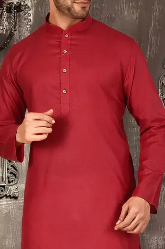Red cotton  kurta with pattern work and fancy button churidar
