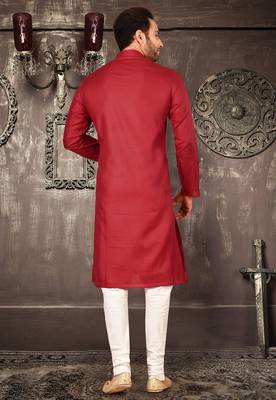 Red cotton  kurta with pattern work and fancy button churidar 3