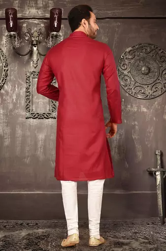 Red cotton  kurta with pattern work and fancy button churidar