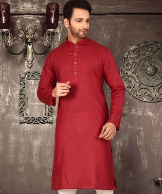 Red cotton  kurta with pattern work and fancy button churidar 4