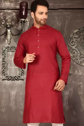 Red cotton  kurta with pattern work and fancy button churidar