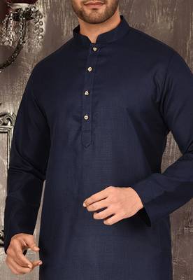 Navy blue cotton kurta with pattern work and fancy button churidar 2