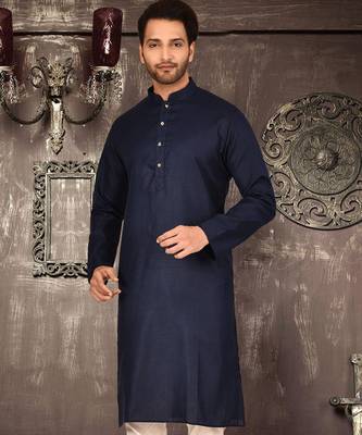 Navy blue cotton kurta with pattern work and fancy button churidar 4